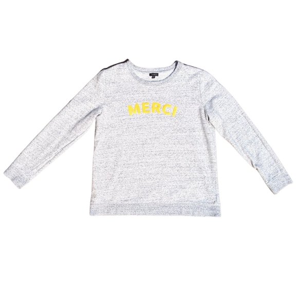 Talbots 'Merci' (Thank you) Heather Grey Crew Neck Sweatshirt - Sz Med - Picture 2 of 9